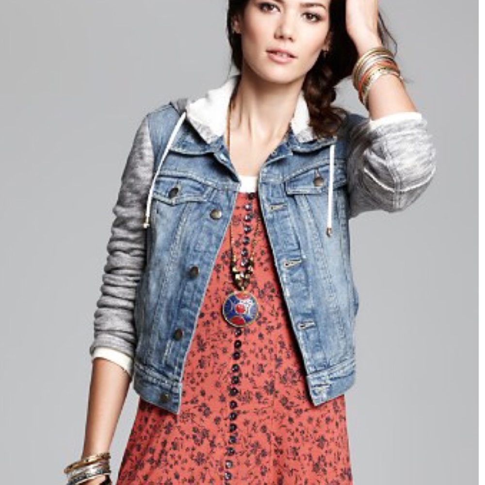 Free people sweater jean jacket with hood